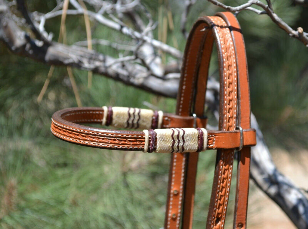 Jose Ortiz Headstall Russet Latigo Winchester Browband Rawhide Western Braidi w/Natural – Saddlery 