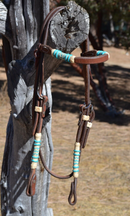 Jose Ortiz Heavy Oil Harness Browband Headstall Fancy Natural/Turquoise Rawhide