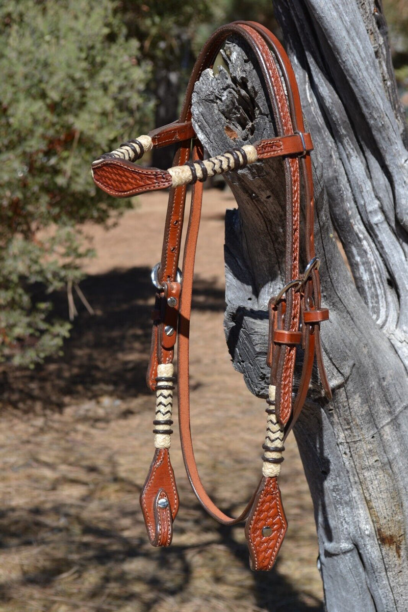 Jose Ortiz Medium Oil Shape Brow Headstall Fancy Natural/Black Rawhide