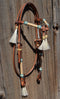 Jose Ortiz Finished Harness Browband Headstall Natural/Turquoise Rawhide - White