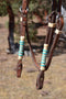 Jose Ortiz Heavy Oil Harness Browband Headstall Fancy Natural/Turquoise Rawhide