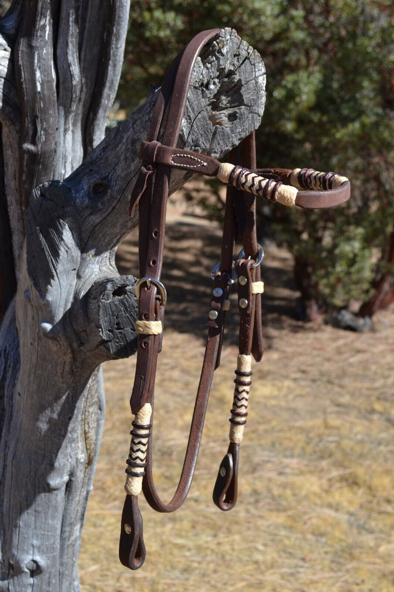 Jose Ortiz Heavy Oil Harness Browband Headstall Fancy Natural/Brown Rawhide