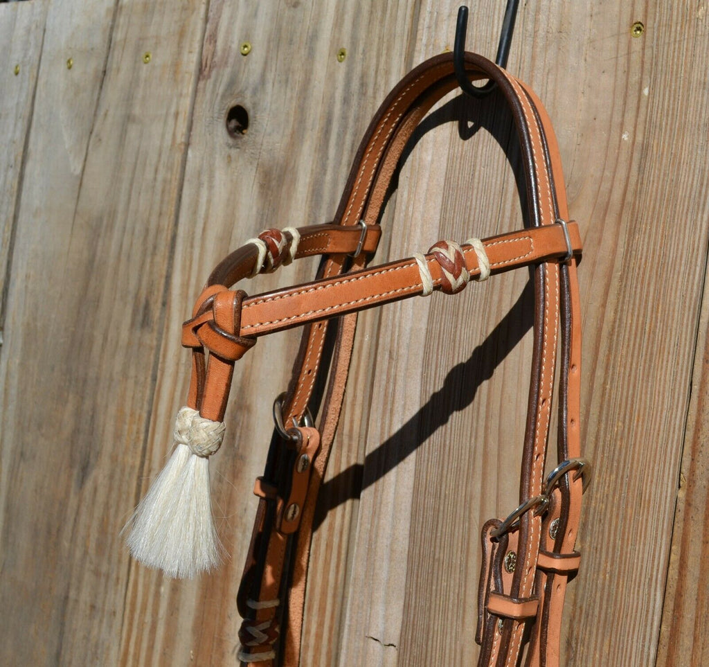 Russet Leather White Tassel Futurity Brow Headstall Brown/Nat Rawhide ...