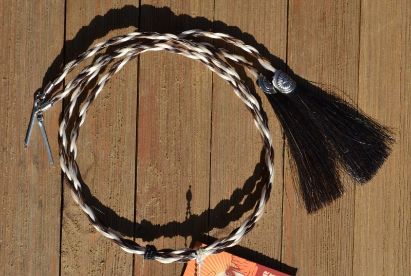 Natural Braided Horse Hair Stampede String Cotter Pins -Brown/White/Black Tassel