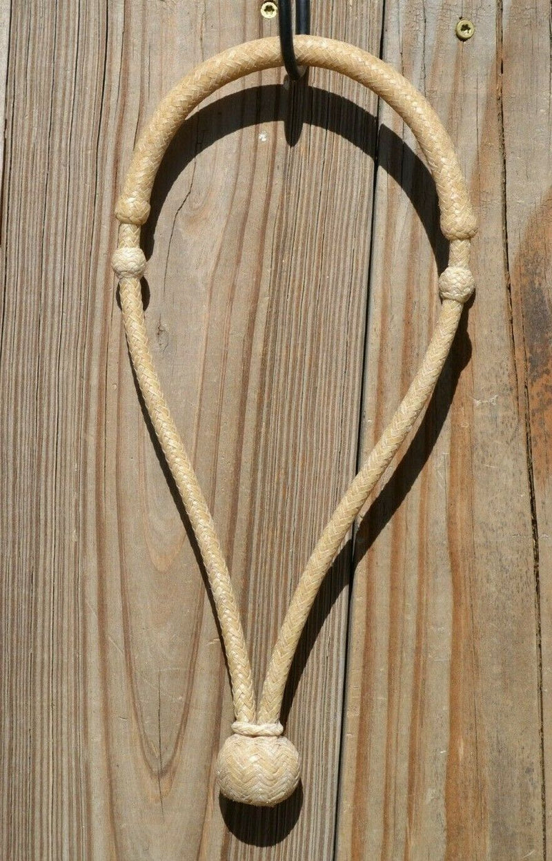 Jose Oritz 1/4" hand braided light natural rawhide bosal with round shaped knot.  This bosal has 12 plait cheeks over a flexible all rawhide core.